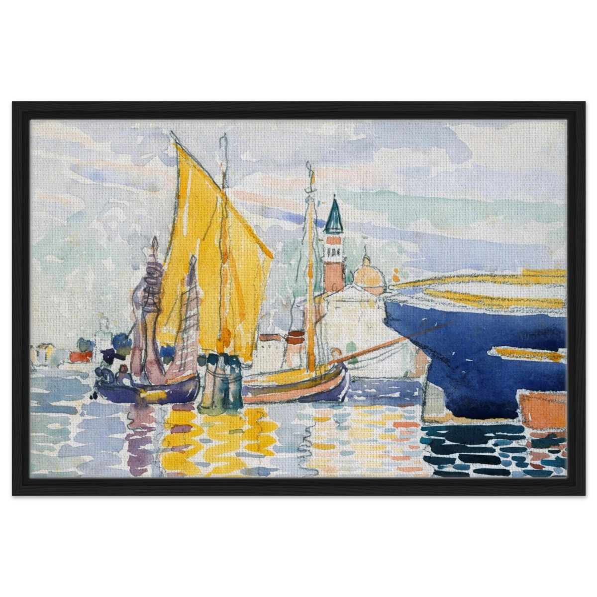 Venice - The Giudecca by Henri - Edmond Cross (Henri - Edmond Delacroix) - Framed Canvas - 50x75 cm / 20x30″ - Black frame