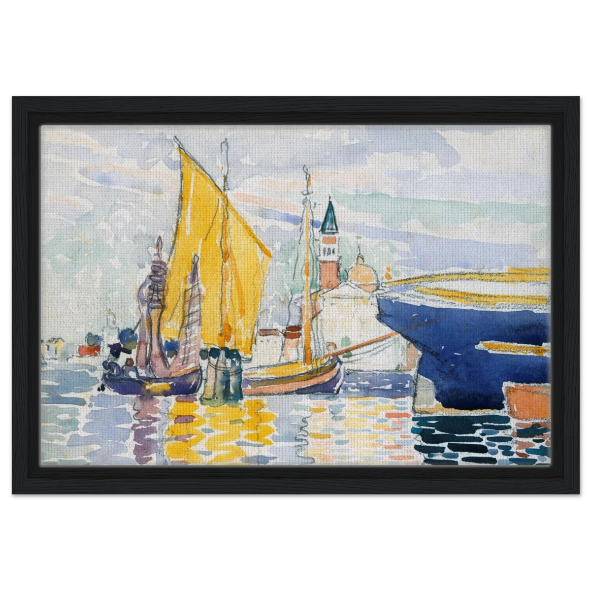 Venice - The Giudecca by Henri - Edmond Cross (Henri - Edmond Delacroix) - Framed Canvas - 30x45 cm / 12x18″ - Black frame