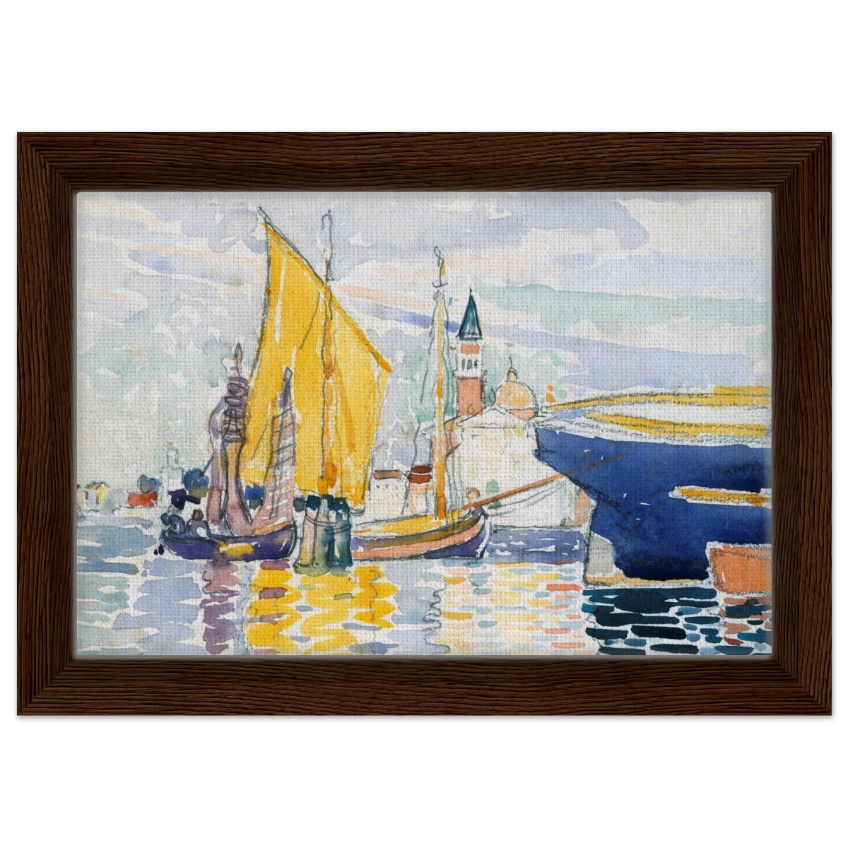 Venice - The Giudecca by Henri - Edmond Cross (Henri - Edmond Delacroix) - Framed Canvas - 20x30 cm / 8x12″ - Dark wood frame