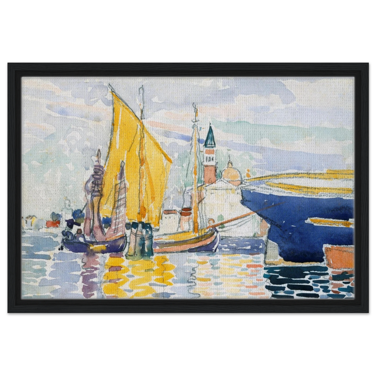 Venice - The Giudecca by Henri - Edmond Cross (Henri - Edmond Delacroix) - Framed Canvas - 40x60 cm / 16x24″ - Black frame