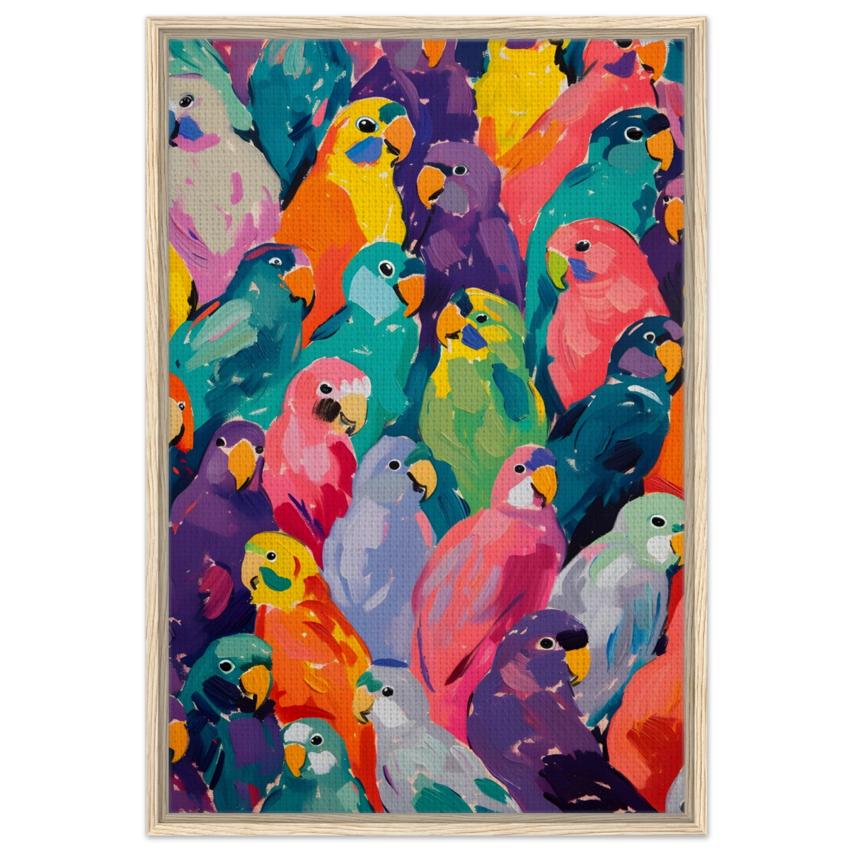"Vibrant Flock" – A Burst of Color and Life | Wall art Print - 60x90 cm / 24x36″ - Framed Canvas - Wood frame
