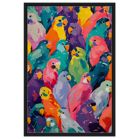 "Vibrant Flock" – A Burst of Color and Life | Wall art Print - 60x90 cm / 24x36″ - Framed Canvas - Black frame