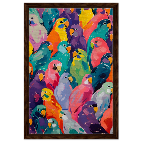 "Vibrant Flock" – A Burst of Color and Life | Wall art Print - 40x60 cm / 16x24″ - Framed Canvas - Dark wood frame