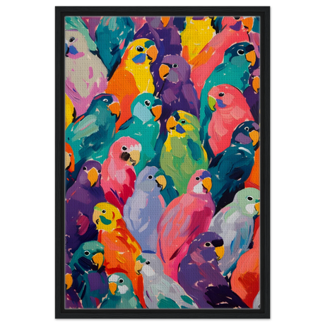 "Vibrant Flock" – A Burst of Color and Life | Wall art Print - 50x75 cm / 20x30″ - Framed Canvas - Black frame