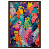 "Vibrant Flock" – A Burst of Color and Life | Wall art Print - 60x90 cm / 24x36″ - Framed Canvas - Dark wood frame