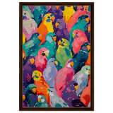 "Vibrant Flock" – A Burst of Color and Life | Wall art Print - 50x75 cm / 20x30″ - Framed Canvas - Dark wood frame