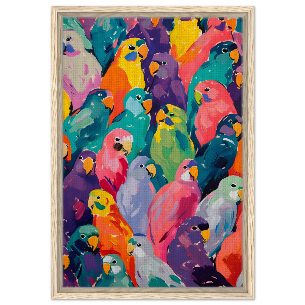 "Vibrant Flock" – A Burst of Color and Life | Wall art Print - 40x60 cm / 16x24″ - Framed Canvas - Wood frame