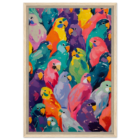 "Vibrant Flock" – A Burst of Color and Life | Wall art Print - 40x60 cm / 16x24″ - Framed Canvas - Wood frame