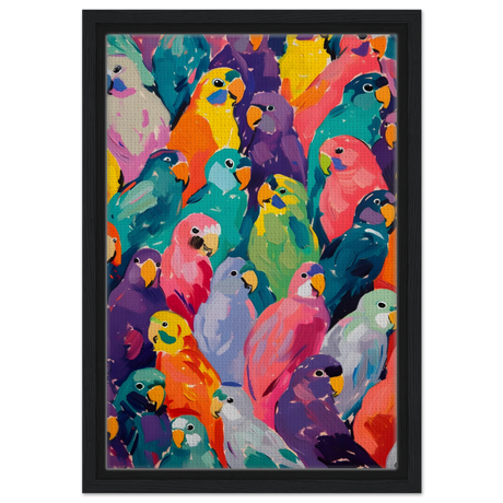 "Vibrant Flock" – A Burst of Color and Life | Wall art Print - 30x45 cm / 12x18″ - Framed Canvas - Black frame