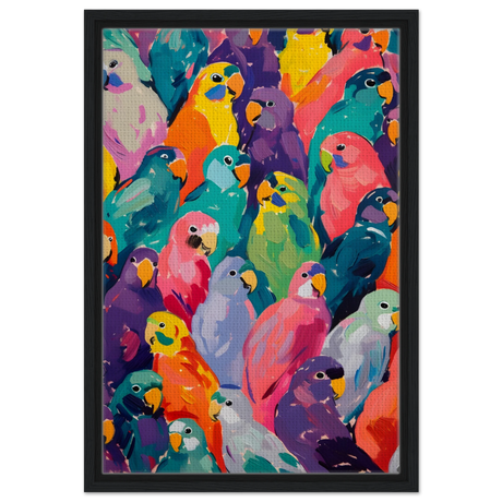 "Vibrant Flock" – A Burst of Color and Life | Wall art Print - 40x60 cm / 16x24″ - Framed Canvas - Black frame