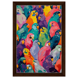 "Vibrant Flock" – A Burst of Color and Life | Wall art Print - 30x45 cm / 12x18″ - Framed Canvas - Dark wood frame