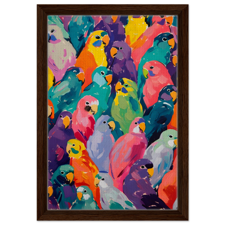 "Vibrant Flock" – A Burst of Color and Life | Wall art Print - 30x45 cm / 12x18″ - Framed Canvas - Dark wood frame