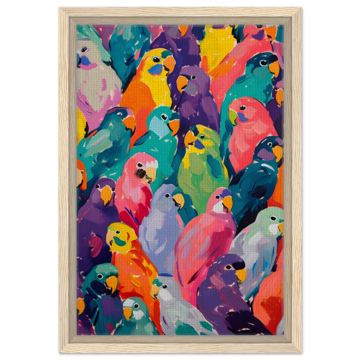 "Vibrant Flock" – A Burst of Color and Life | Wall art Print - 30x45 cm / 12x18″ - Framed Canvas - Wood frame