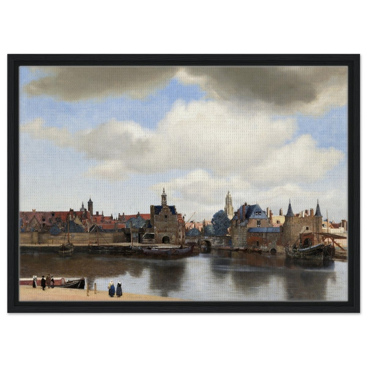 View of Delft by Johannes Vermeer 1661 | Vintage wall art print - Framed Canvas - 50x70 cm / 20x28″ - Black frame