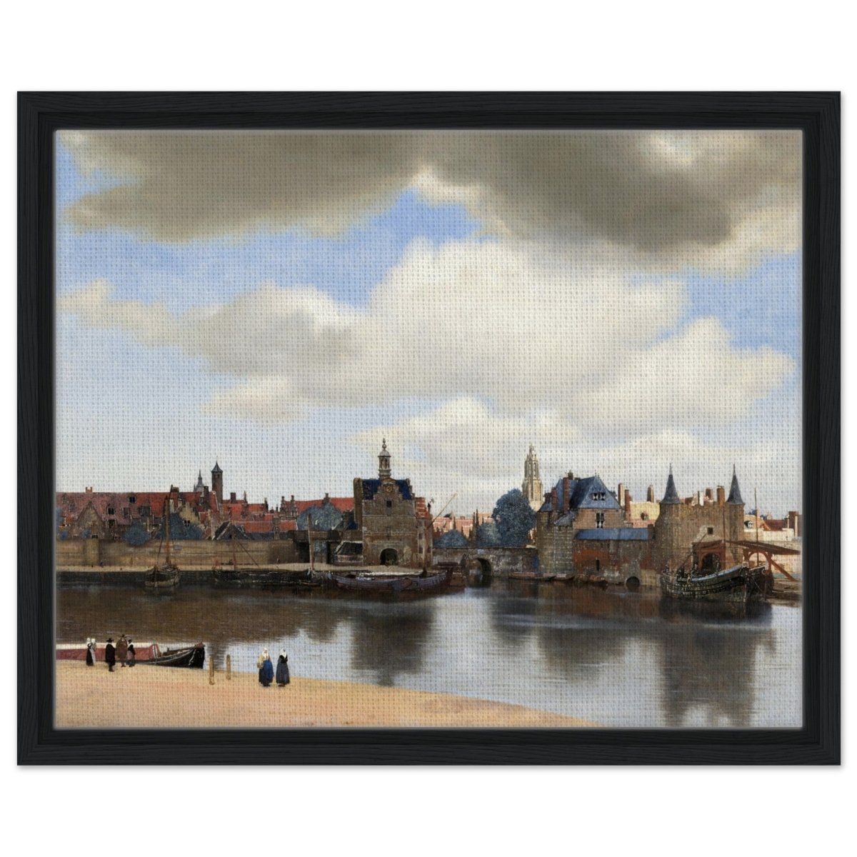 View of Delft by Johannes Vermeer 1661 | Vintage wall art print - Framed Canvas - 40x50 cm / 16x20″ - Black frame