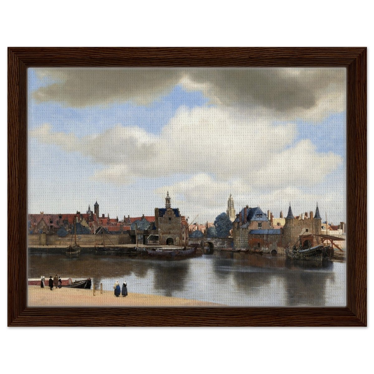 View of Delft by Johannes Vermeer 1661 | Vintage wall art print - Framed Canvas - 30x40 cm / 12x16″ - Dark wood frame