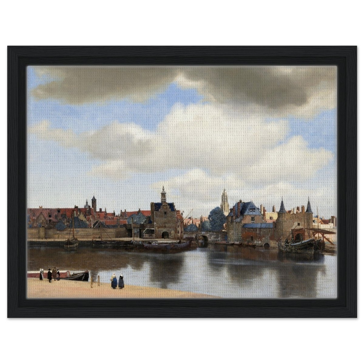 View of Delft by Johannes Vermeer 1661 | Vintage wall art print - Framed Canvas - 30x40 cm / 12x16″ - Black frame