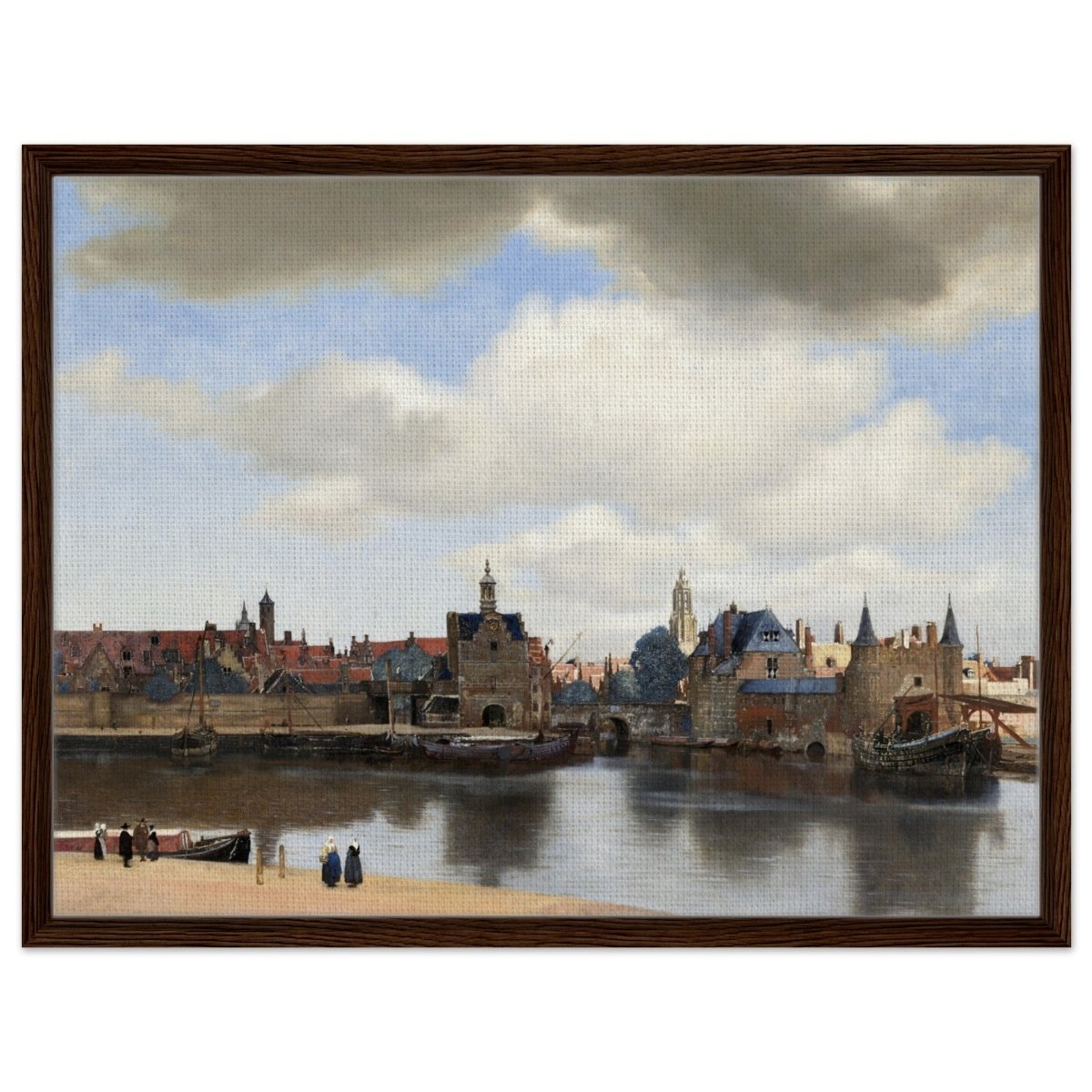 View of Delft by Johannes Vermeer 1661 | Vintage wall art print - Framed Canvas - 60x80 cm / 24x32″ - Dark wood frame