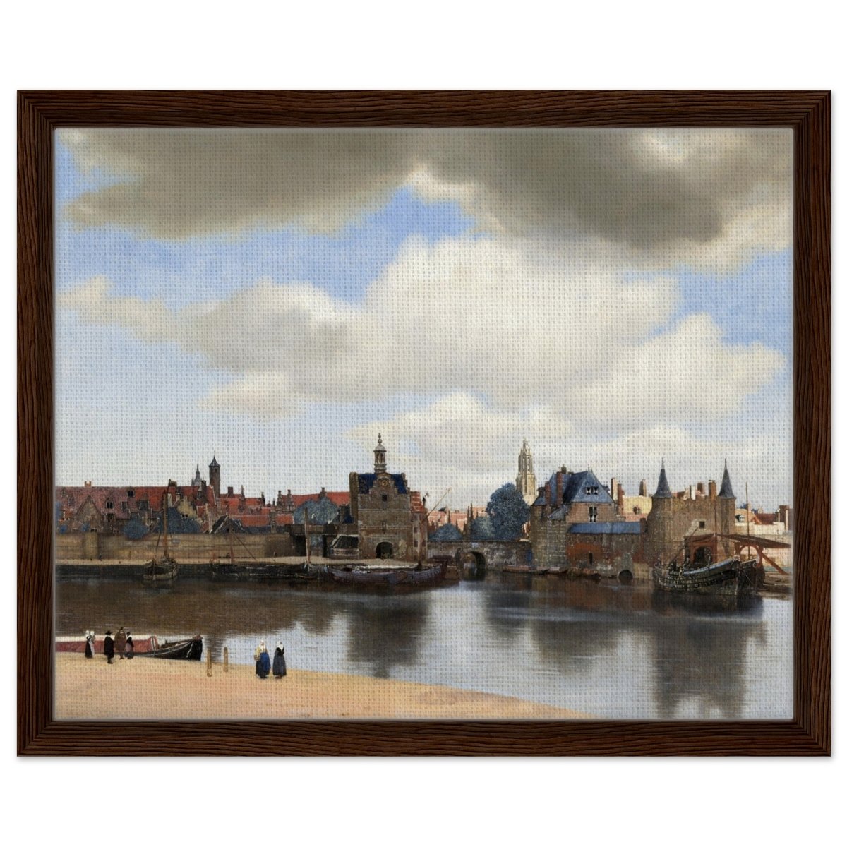 View of Delft by Johannes Vermeer 1661 | Vintage wall art print - Framed Canvas - 40x50 cm / 16x20″ - Dark wood frame
