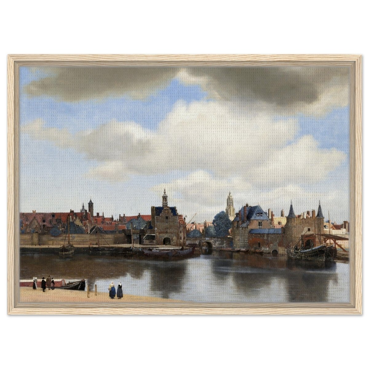 View of Delft by Johannes Vermeer 1661 | Vintage wall art print - Framed Canvas - 50x70 cm / 20x28″ - Wood frame