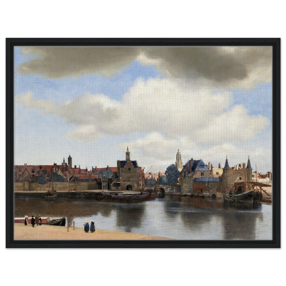 View of Delft by Johannes Vermeer 1661 | Vintage wall art print - Framed Canvas - 60x80 cm / 24x32″ - Black frame