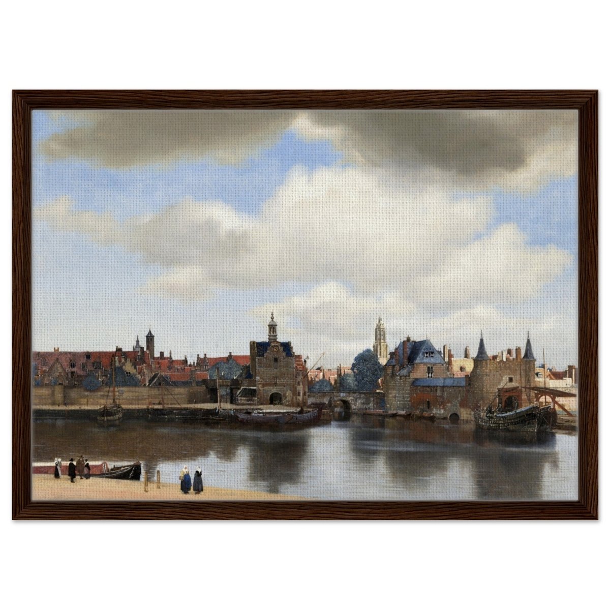 View of Delft by Johannes Vermeer 1661 | Vintage wall art print - Framed Canvas - 50x70 cm / 20x28″ - Dark wood frame