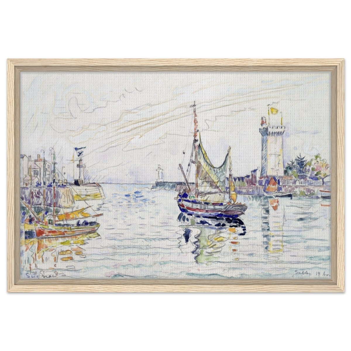 View of Les Sables d'Olonne (1929) by Paul Signac | wall art print - 40x60 cm / 16x24″ - Framed Canvas - Wood frame