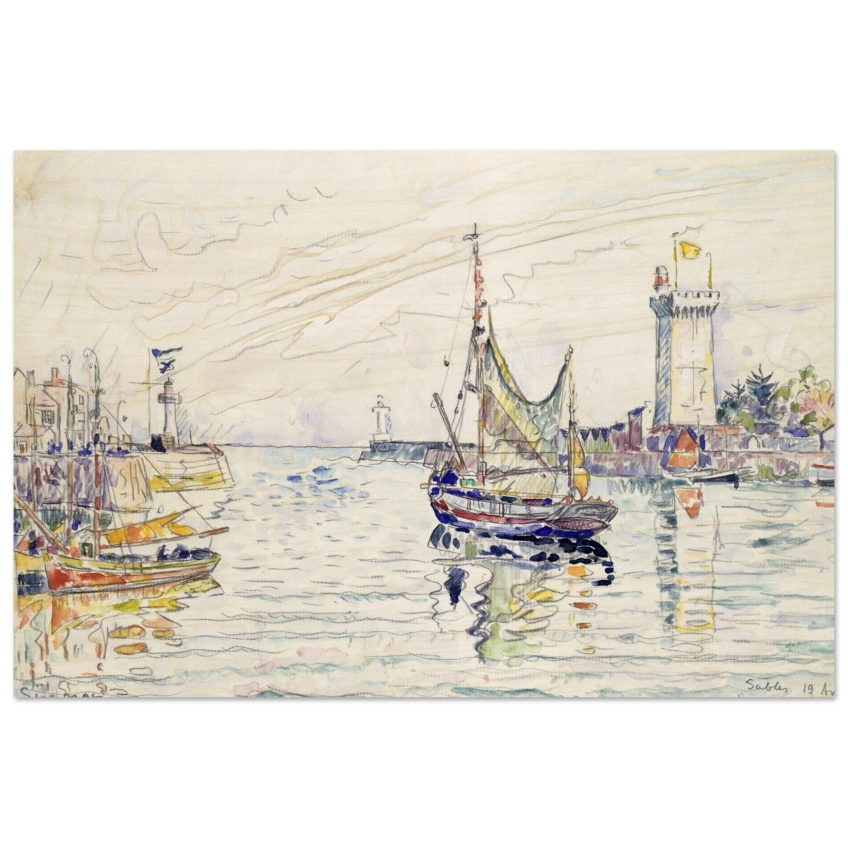 View of Les Sables d'Olonne (1929) by Paul Signac | wall art print - 30x45 cm / 12x18″ - Wood Prints - 