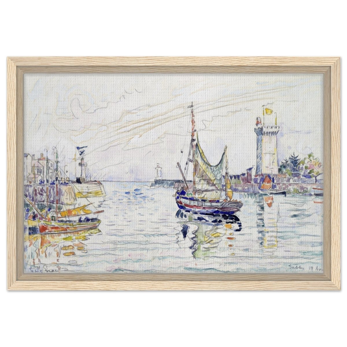 View of Les Sables d'Olonne (1929) by Paul Signac | wall art print - 30x45 cm / 12x18″ - Framed Canvas - Wood frame