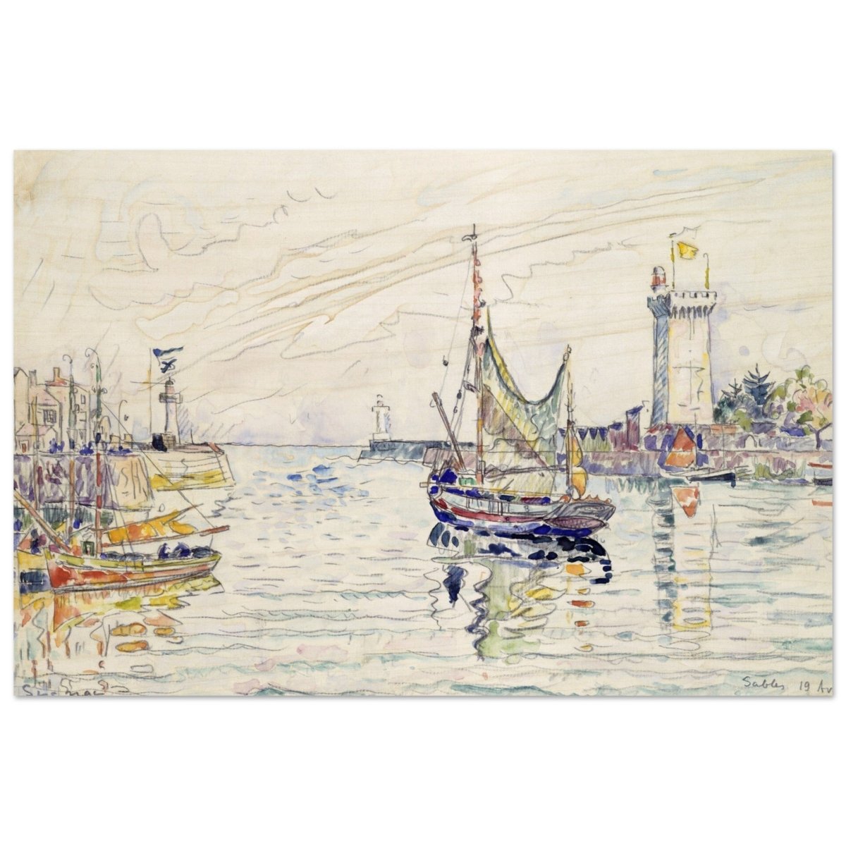 View of Les Sables d'Olonne (1929) by Paul Signac | wall art print - 40x60 cm / 16x24″ - Wood Prints - 