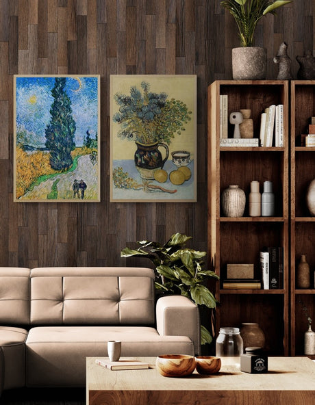 Vincent van Gogh Duo | Rustic Harmony Duo | Set of 2 - Framed Canvas - 30X45 CM / 12X18″ - Wood frame