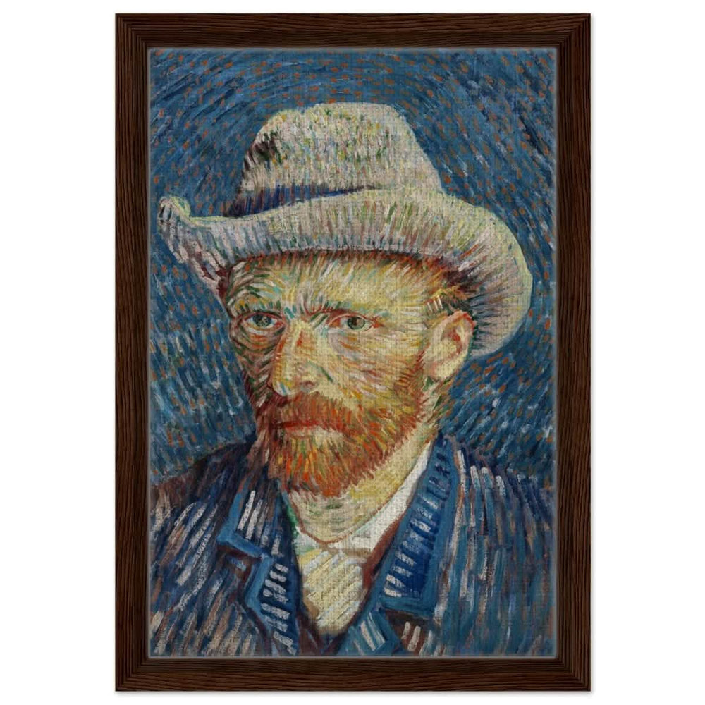 Vincent van Gogh's Self - Portrait with Grey Felt Hat (1887) | Vintage wall art print - Framed Canvas - 30x45 cm / 12x18″ - Dark wood frame