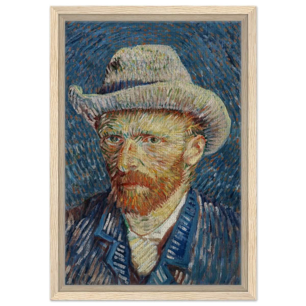 Vincent van Gogh's Self - Portrait with Grey Felt Hat (1887) | Vintage wall art print - Framed Canvas - 30x45 cm / 12x18″ - Wood frame