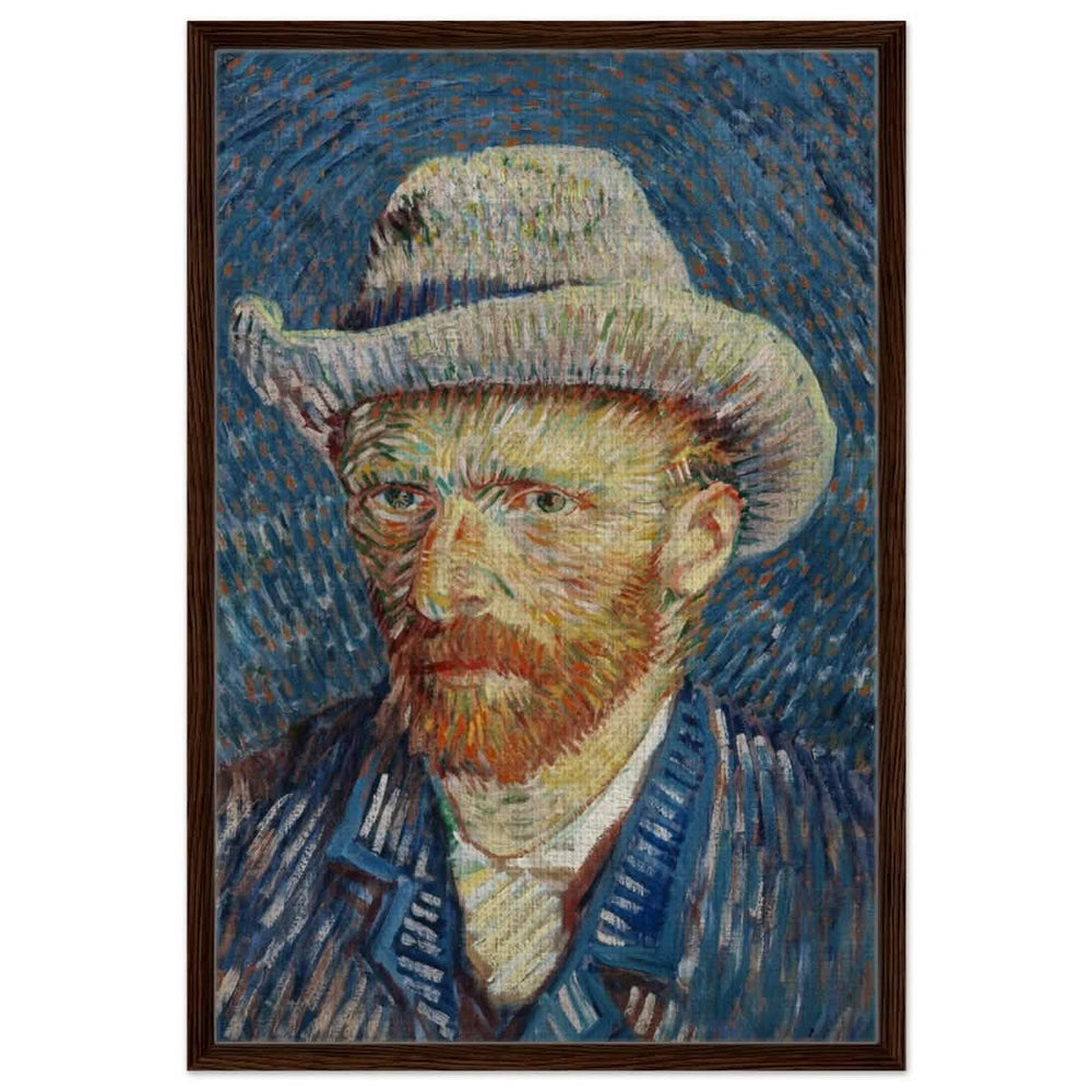 Vincent van Gogh's Self - Portrait with Grey Felt Hat (1887) | Vintage wall art print - Framed Canvas - 60x90 cm / 24x36″ - Dark wood frame