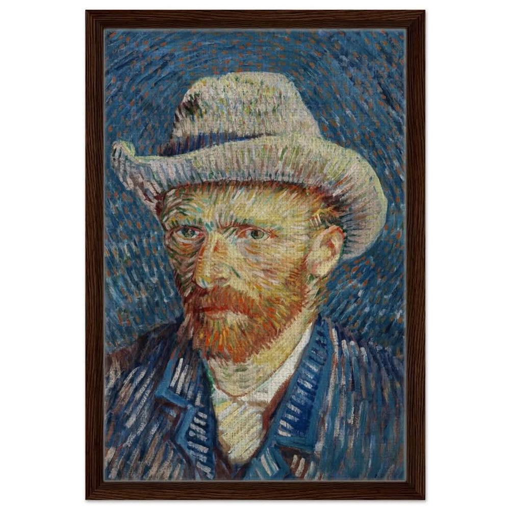 Vincent van Gogh's Self - Portrait with Grey Felt Hat (1887) | Vintage wall art print - Framed Canvas - 40x60 cm / 16x24″ - Dark wood frame