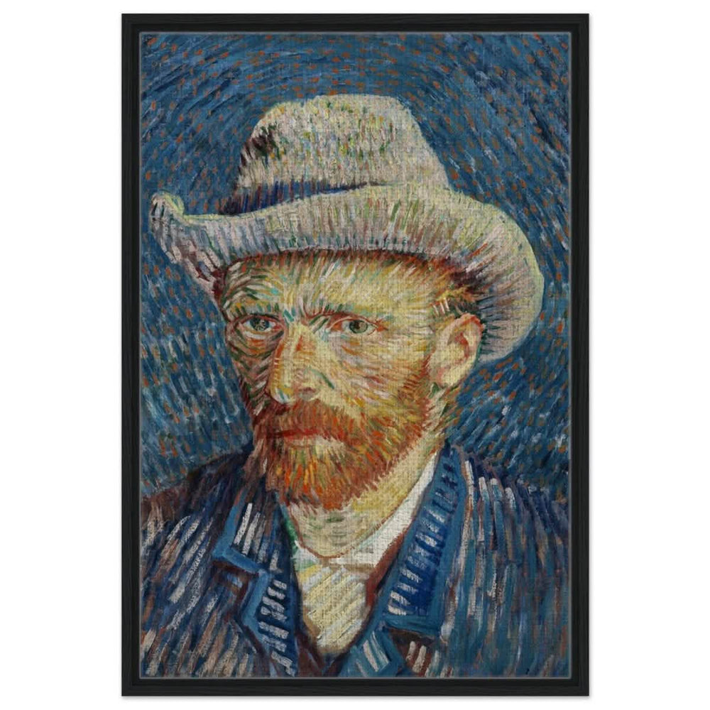 Vincent van Gogh's Self - Portrait with Grey Felt Hat (1887) | Vintage wall art print - Framed Canvas - 60x90 cm / 24x36″ - Black frame