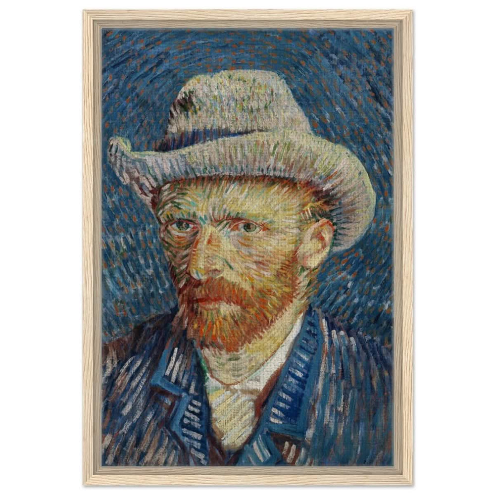 Vincent van Gogh's Self - Portrait with Grey Felt Hat (1887) | Vintage wall art print - Framed Canvas - 40x60 cm / 16x24″ - Wood frame