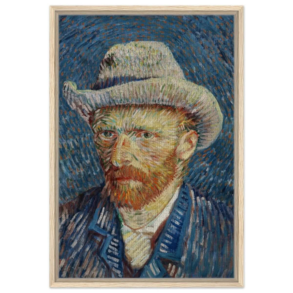 Vincent van Gogh's Self - Portrait with Grey Felt Hat (1887) | Vintage wall art print - Framed Canvas - 50x75 cm / 20x30″ - Wood frame