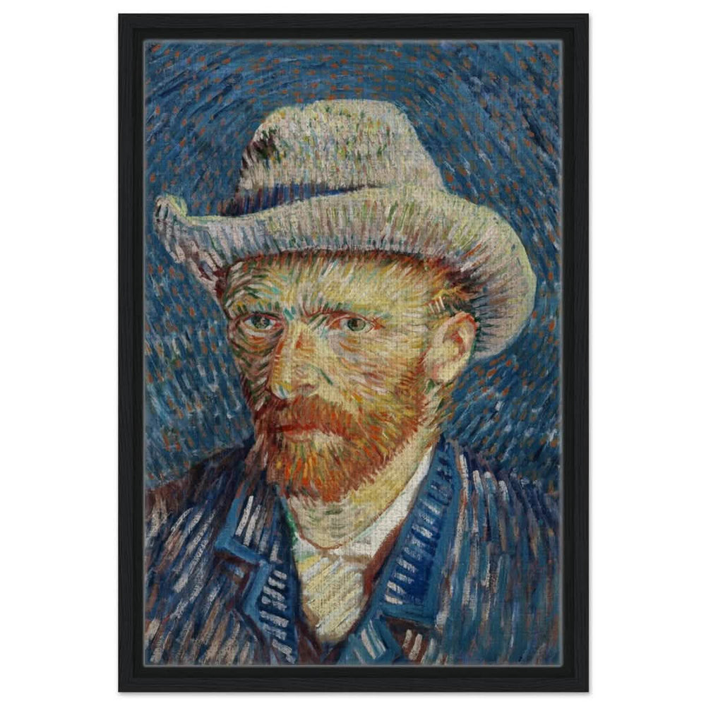 Vincent van Gogh's Self - Portrait with Grey Felt Hat (1887) | Vintage wall art print - Framed Canvas - 40x60 cm / 16x24″ - Black frame