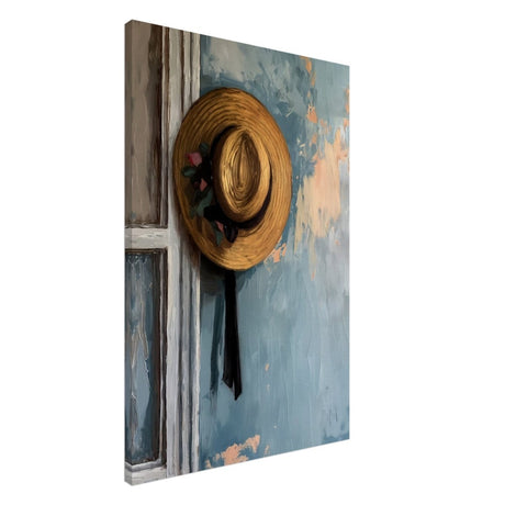 Vintage Charm: The Golden Straw Hat | Realism | wall art print - Canvas - 60x90 cm / 24x36″ - 