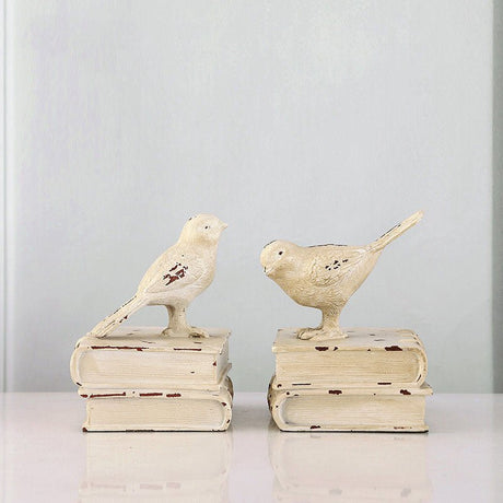 Vintage Resin Bookend Sculptures – Artistic Decorative Ornaments - White Birds - 