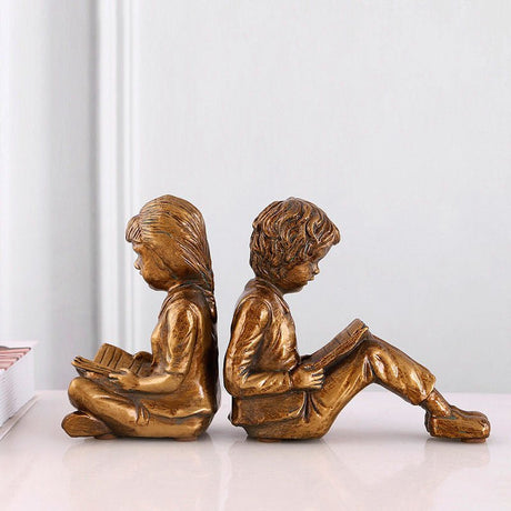 Vintage Resin Bookend Sculptures – Artistic Decorative Ornaments - Boy & Girl - 