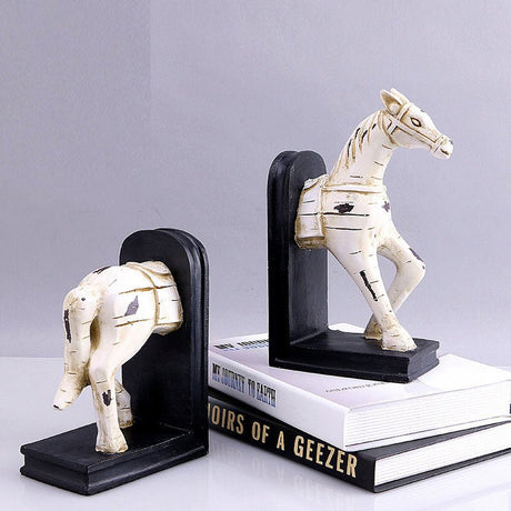 Vintage Resin Bookend Sculptures – Artistic Decorative Ornaments - Horses - 