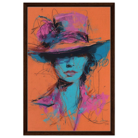 Vivid Allure: Neon Fashion Portrait | Contemporary Abstract Portrait | Wall art print - Framed Canvas - 50x75 cm / 20x30″ - Dark wood frame