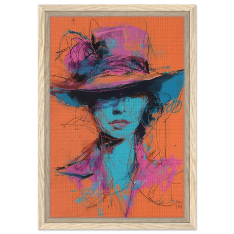 Vivid Allure: Neon Fashion Portrait | Contemporary Abstract Portrait | Wall art print - Framed Canvas - 30x45 cm / 12x18″ - Wood frame