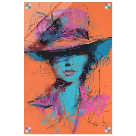 Vivid Allure: Neon Fashion Portrait | Contemporary Abstract Portrait | Wall art print - Acrylic Print - 30x45 cm / 12x18″ - 