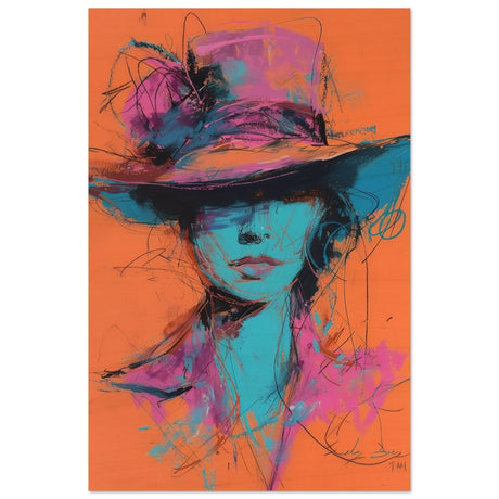 Vivid Allure: Neon Fashion Portrait | Contemporary Abstract Portrait | Wall art print - Wood Prints - 40x60 cm / 16x24″ - 