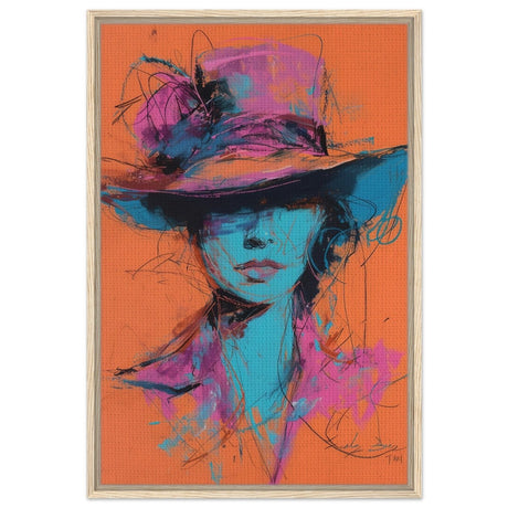 Vivid Allure: Neon Fashion Portrait | Contemporary Abstract Portrait | Wall art print - Framed Canvas - 60x90 cm / 24x36″ - Wood frame