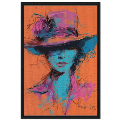 Vivid Allure: Neon Fashion Portrait | Contemporary Abstract Portrait | Wall art print - Framed Canvas - 60x90 cm / 24x36″ - Black frame
