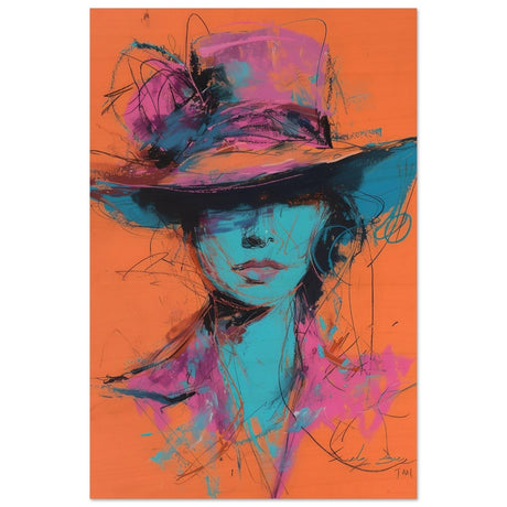 Vivid Allure: Neon Fashion Portrait | Contemporary Abstract Portrait | Wall art print - Wood Prints - 60x90 cm / 24x36″ - 
